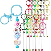 RQAYE 15Pcs Beadable Keychains Bulk Kit Cute Beadable Keychains Bar for Beads DIY Keychain Making Supplies for Women Man Crafts, Jewelry, bag Charms, Custom Projects Gift (Multicolor)