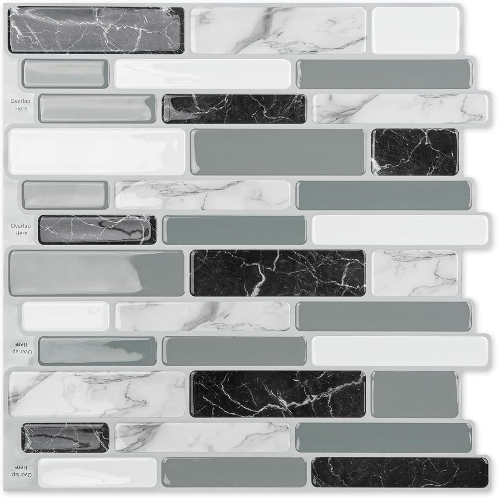 Art3d 10-Sheets Peel and Stick Marble Grey Kitchen Backsplash Tiles