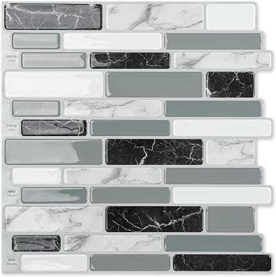Art3d 10-Sheets Peel and Stick Marble Grey Kitchen Backsplash Tiles