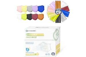 EG EcoGuard Disposable Face Masks Made in USA, 4 Ply for Families, Students, Breathable All-Day Wear & Safety, FSA HSA Eligible, ASTM Level 3 Medical Grade, 100 Pack Individual Wrap, Midnight Pastel