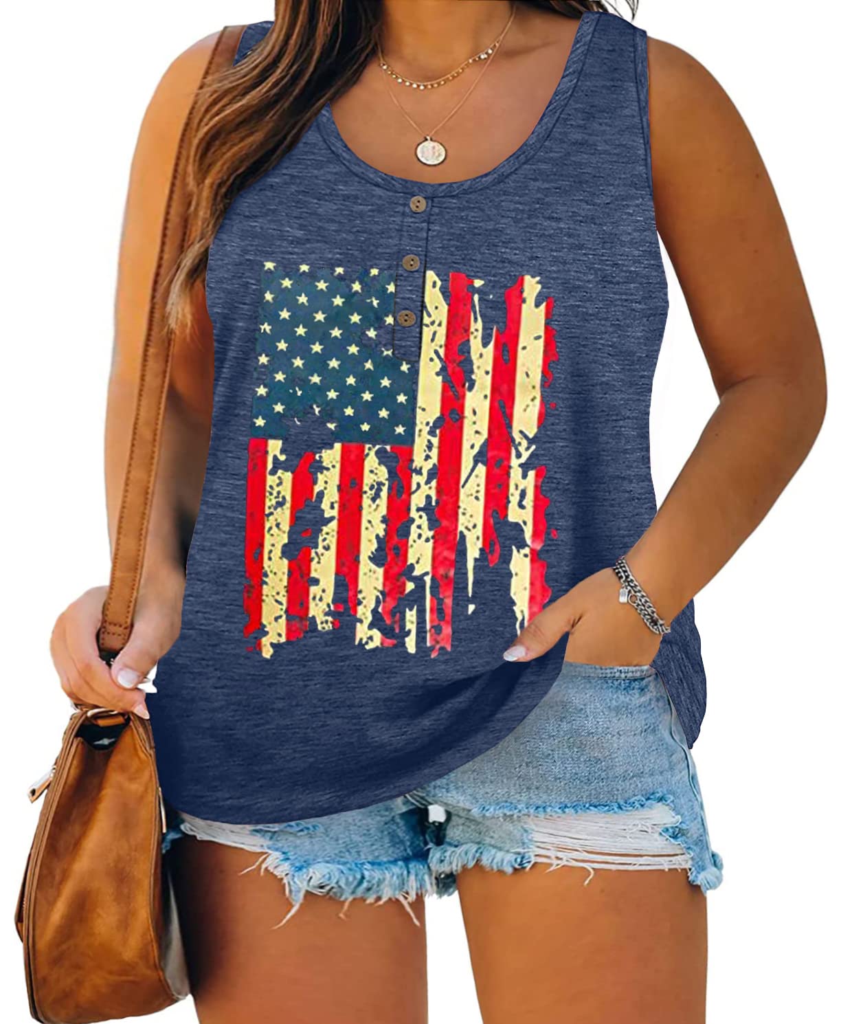 Plus Size Tank Tops for Women Summer Sleeveless American Flag Graphic ...