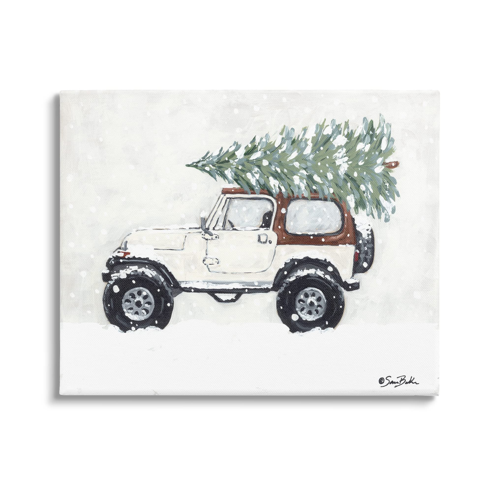 Photo 1 of Stupell Industries Snowy White Truck Carrying Fresh Christmas Tree,Design by Sara Baker