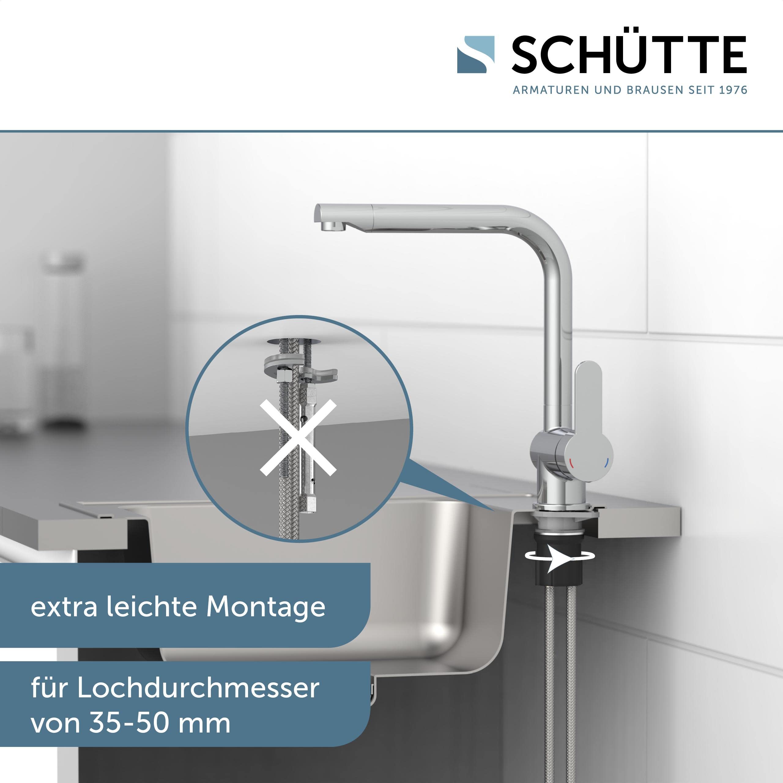 SCHÜTTE 79816 RIO 360° schwenkbare Küchenarmatur, Spültisch Armatur mit hohem Auslauf Küche, Einhebelmischer Einzelspüle Doppelspüle Mischbatterie für die Spüle, Wasserhahn Chrom