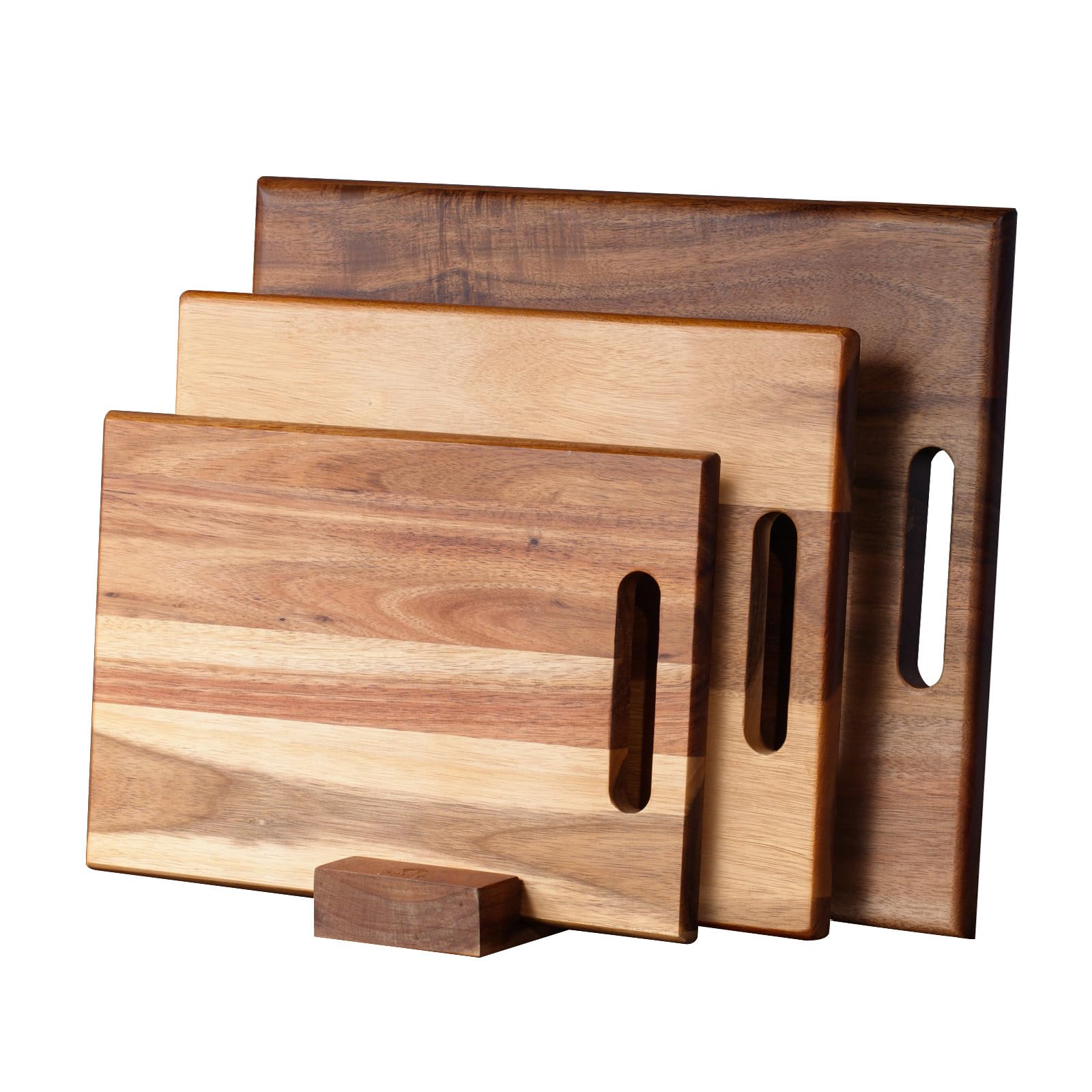 Photo 1 of (used) YSTKC Acacia Wood Cutting Boards Set of 3 PCS for Kitchen, Large Wooden Cutting Board Set with Handle, Thick Chopping Board