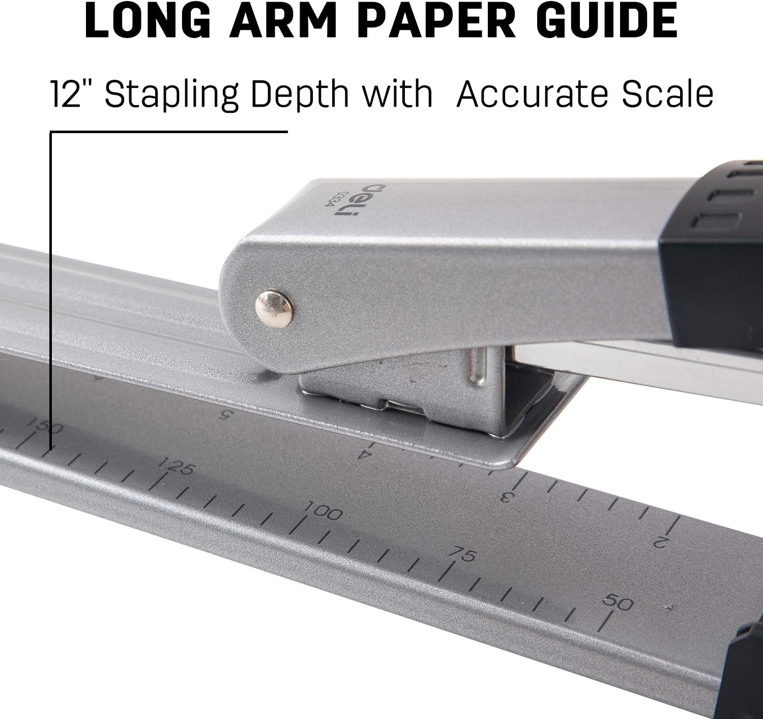 Deli Long Reach Stapler, 25 Sheet Capacity, Long Arm Standard Staplers for Booklet or Book Binding, Silver : Office Products