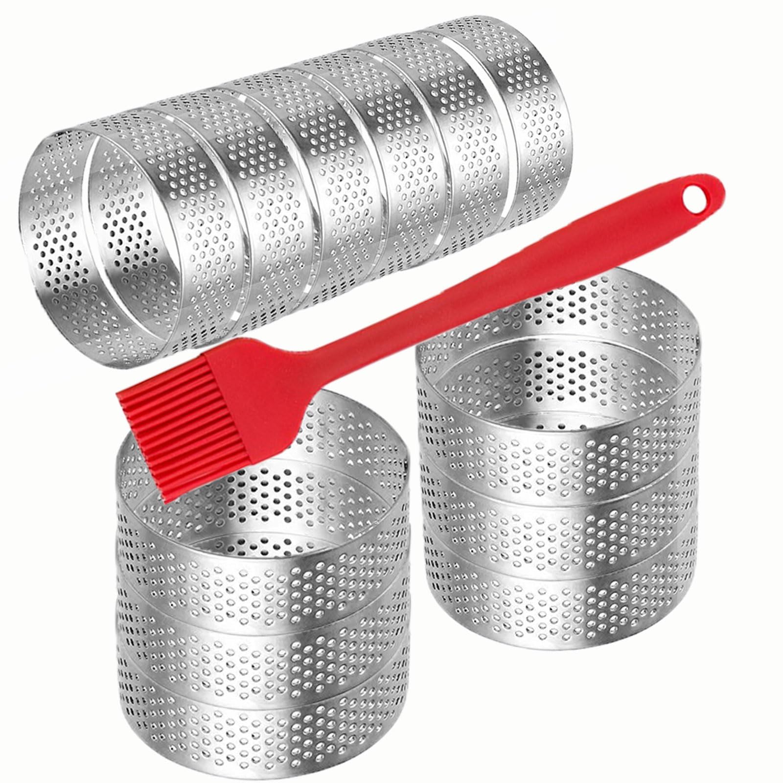 Photo 1 of 12Pack Tart Rings 3.15 Inch Perforated Tart Ring Stainless Steel, Round Mousse Cake Ring Metal Pastry Mold for Baking Cooking Pastries, small fruit tartet crust 8cm