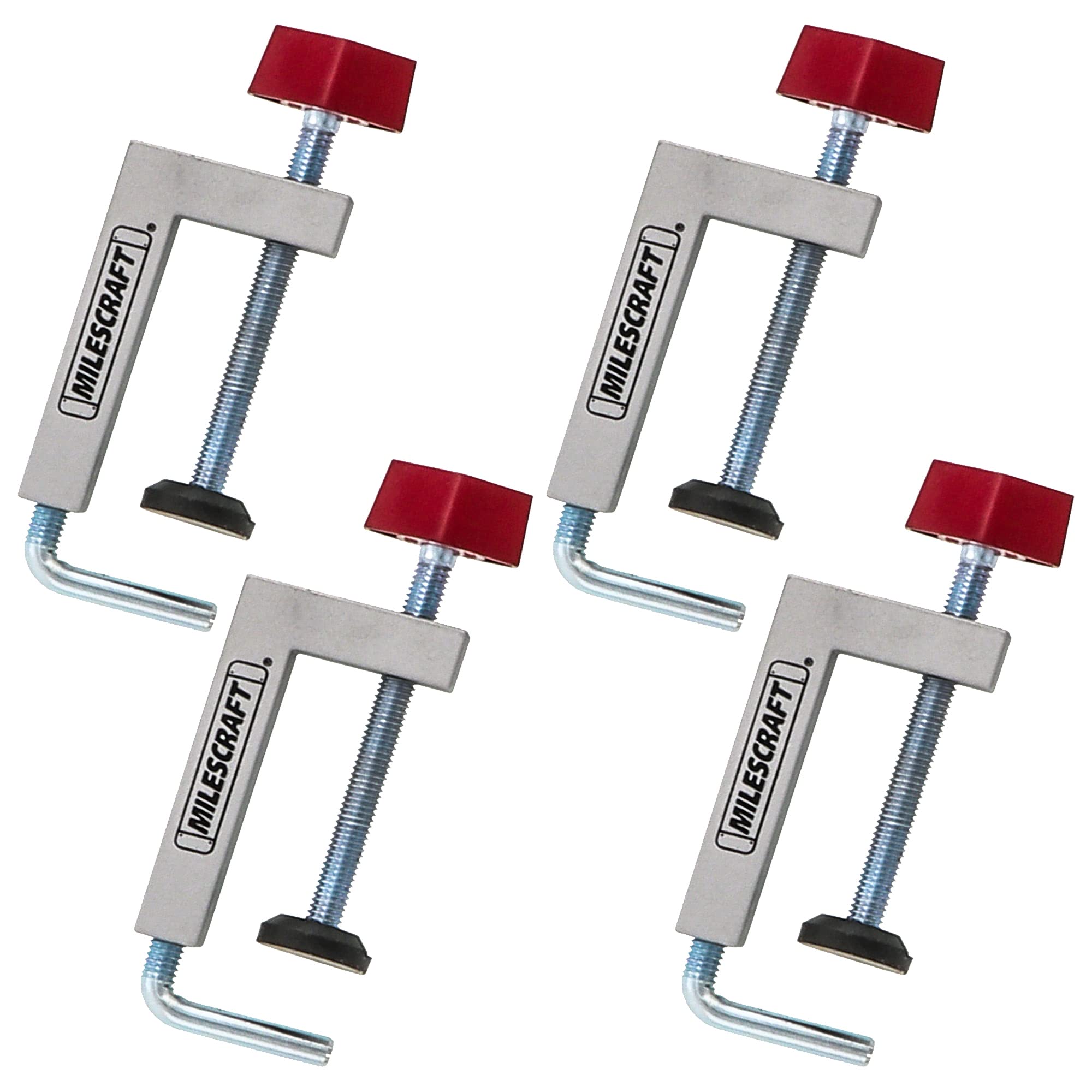 Milescraft 7209 Universal Fence Clamp 4-Pack - for Mitre Saws, Router Tables, Table Saws- Clamping Squares - 3/8" Rod - Rigid Aluminum Body - Woodworking Clamps