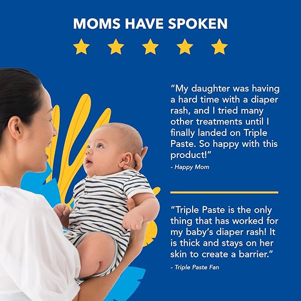 TRIPLE PASTE DIAPER RASH CREAM FOR BABY – 3 OZ TUBE – ZINC OXIDE OINTMENT TREATS, SOOTHES AND PREVENTS DIAPER RASH – PEDIATRICIAN-RECOMMENDED HYPOALLERGENIC FORMULA WITH SOOTHING BOTANICALS
