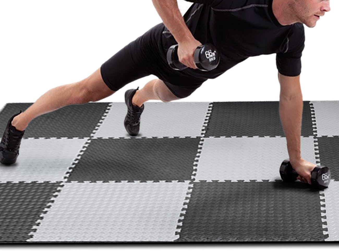 innhom 12 Tiles, 46 SQ. FT Gym Mat Exercise Mat Puzzle Foam Mats Gym Flooring Mat Interlocking Foam Mats with EVA Foam Floor Tiles for Gym Equipment Workout Mat, Black and Gray : Sports & Outdoors