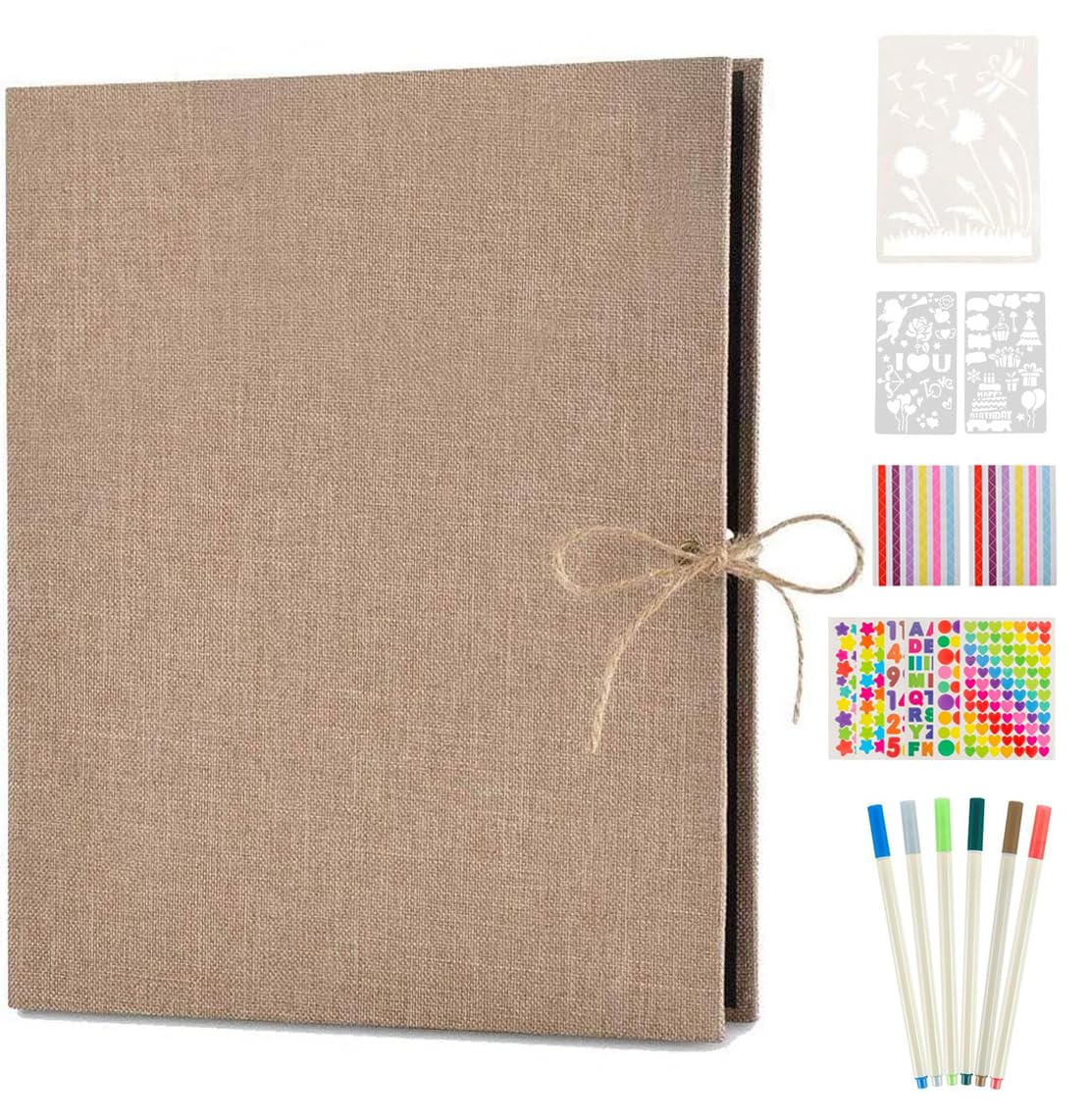 AIOR Scrapbook Photo Album, Linen Refillable Scrap Book, Vintage Black Pages Memory Book, Back to School Gifts for Children, Birthday Gifts for Mum, Wedding Anniversary for Men Women (Beige)