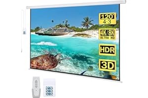 Kayle 120" Motorized Projector Screen Electric Diagonal Automatic Projection 4:3 HD Movies Screen for Home Theater Presentation Education Outdoor Indoor W/Remote Control and Wall/Ceiling Mount (White)