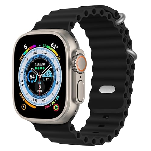 Ocean Band Compatible With Apple Watch Band Ultra 49mm 45mm 44mm 42mm for  Women Men, Adjustable Silicone Strap with Metal Buckle for Apple Watch  Ultra