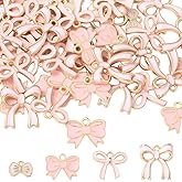 SUNNYCLUE 1 Box 4 Style 40-80Pcs Romantic Charm Enamel Flat Bowknot Charms Pink Bow Pendants Bulk for Women Jewelry Making Earrings Necklace Bracelets