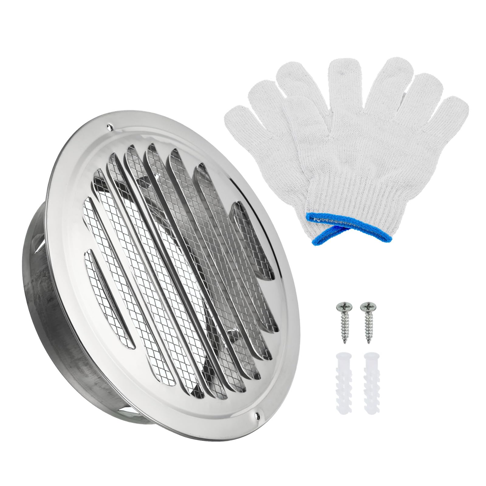 PATIKIL 6" Round Soffit Air Vents, Stainless Steel Louver Grille Vent Cover Screen Mesh Air Outlet for Kitchen Bathroom Wall Ceiling Floor Ventilation