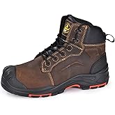 SAFETOE Safety Boots for Men Composite Toe Work Boots Lightweight Cow Leather Puncture Proof Slip On Work Boots Wide Fit
