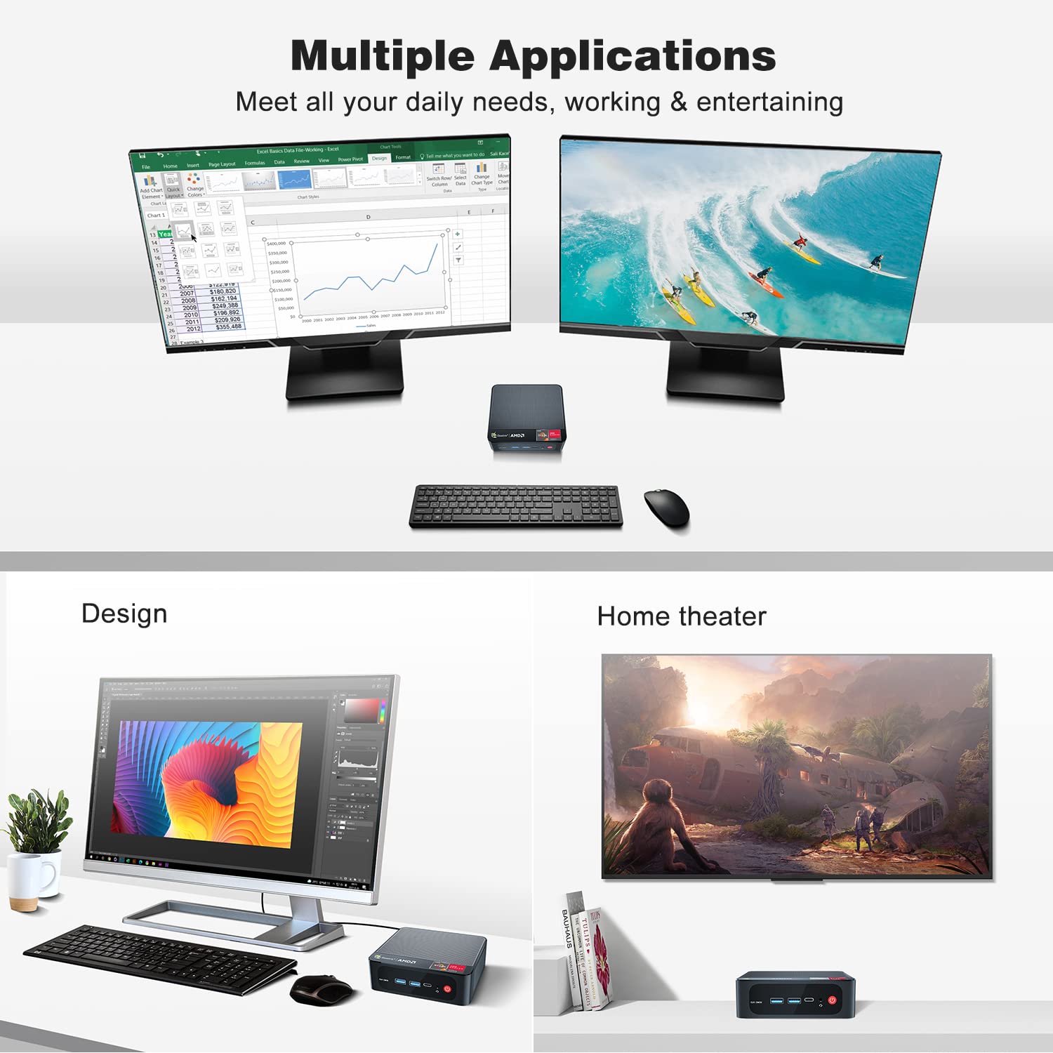Beelink SER3 Mini PC, AMD Ryzen 7 3750H Processor,16GRAM/500GB M.2 NVME SSD Mini Computer,Gigabit Ethernet,4K@60hz Output, Mini Desktop Computer, Dual HDMI, WiFi 5,BT4.0, Support Auto Power On