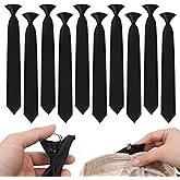 Lyksgir 10 Pieces Men's Clip on Ties Bulk, 20 inch Solid Skinny Formal Neck Tie, Pre Tied Black Ties for Men, for Business Banquets Parties Weddings Office Uniforms