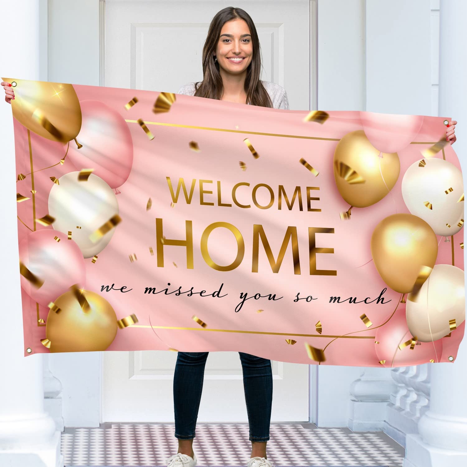 Welcome Home Banner - Rose Gold Welcome Home Decorations 5ft x 3ft - Welcome Back Banner - We Missed You So Much