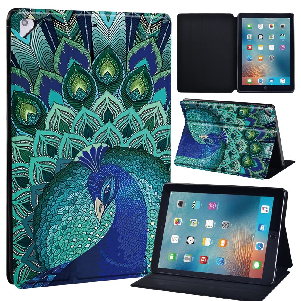 Leather slim lightweight Stand Cover Folio Case for Apple New iPad 9.7 2018 2017(6th Gen, 5th Gen)/iPad Air 2/iPad Air/iPad Pro 9.7 Tablet with Auto Wake/Sleep (peacock)