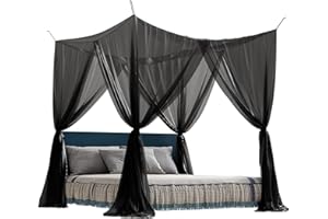 PANARCISS 4 Corner Mosquito Net for Bed, Black Canopy Bed Curtains for Full Queen King Size Bed, Gothic Bed Canopy for Patio Indoor Outdoor, Halloween Decoration (Black, 87X79X98"(Suggested for Full to King))