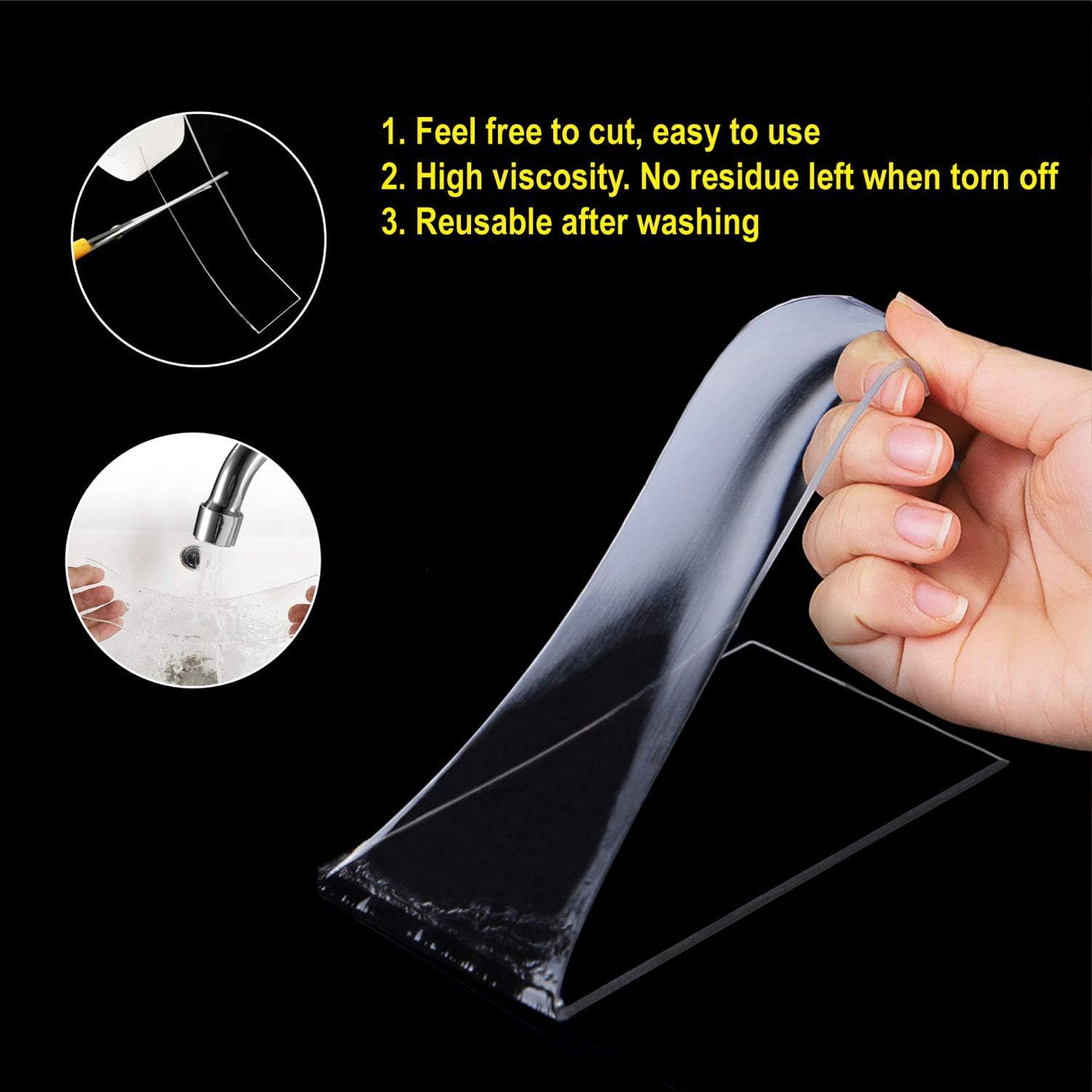 Multipurpose Double Sided Mounting Tape - Washable Traceless Clear Adhesive Tape - Household & Industrial Gel Grip Tape (16.50 FT) : Office Products