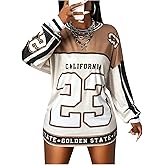 MakeMeChic Women's Plus Size Number Graphic Jersey Shirt Long Sleeve Y2K Tee Tops Dress Streetwear