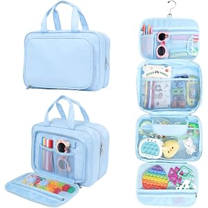 Travel Organizer, Portable Storage Bag for Toys, Snacks, & Activities, Travel Waterproof Organizer Bags with Hook & Carry Han