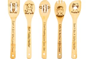 DATABA 5PCS Cow Wooden Cooking Spoons Cow Gifts Cow Decor Cow Gifts for Women Cow Kitchen Decor Gifts for Cow Lovers Cow Cow Stuff Party Favors Housewarming Wedding Cooking Bamboo Cooking Spoons
