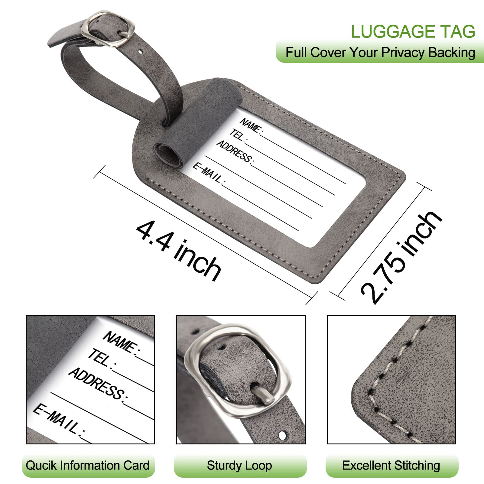 Passport Holder With Luggage Tag Cover Wallet RFID Blocking Leather Case Travel Essentials Accessories Travel Must Have(114#Grey)