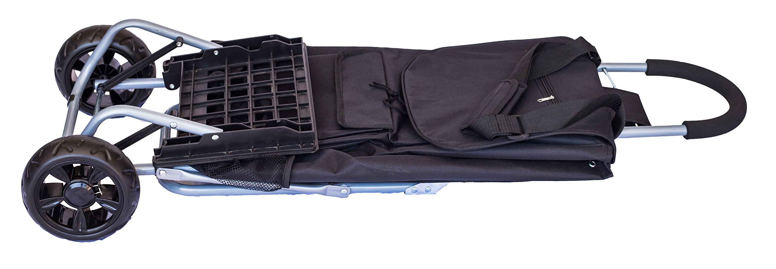 Trolley Dolly with Seat, Black Shopping Grocery Foldable Cart Tailgate