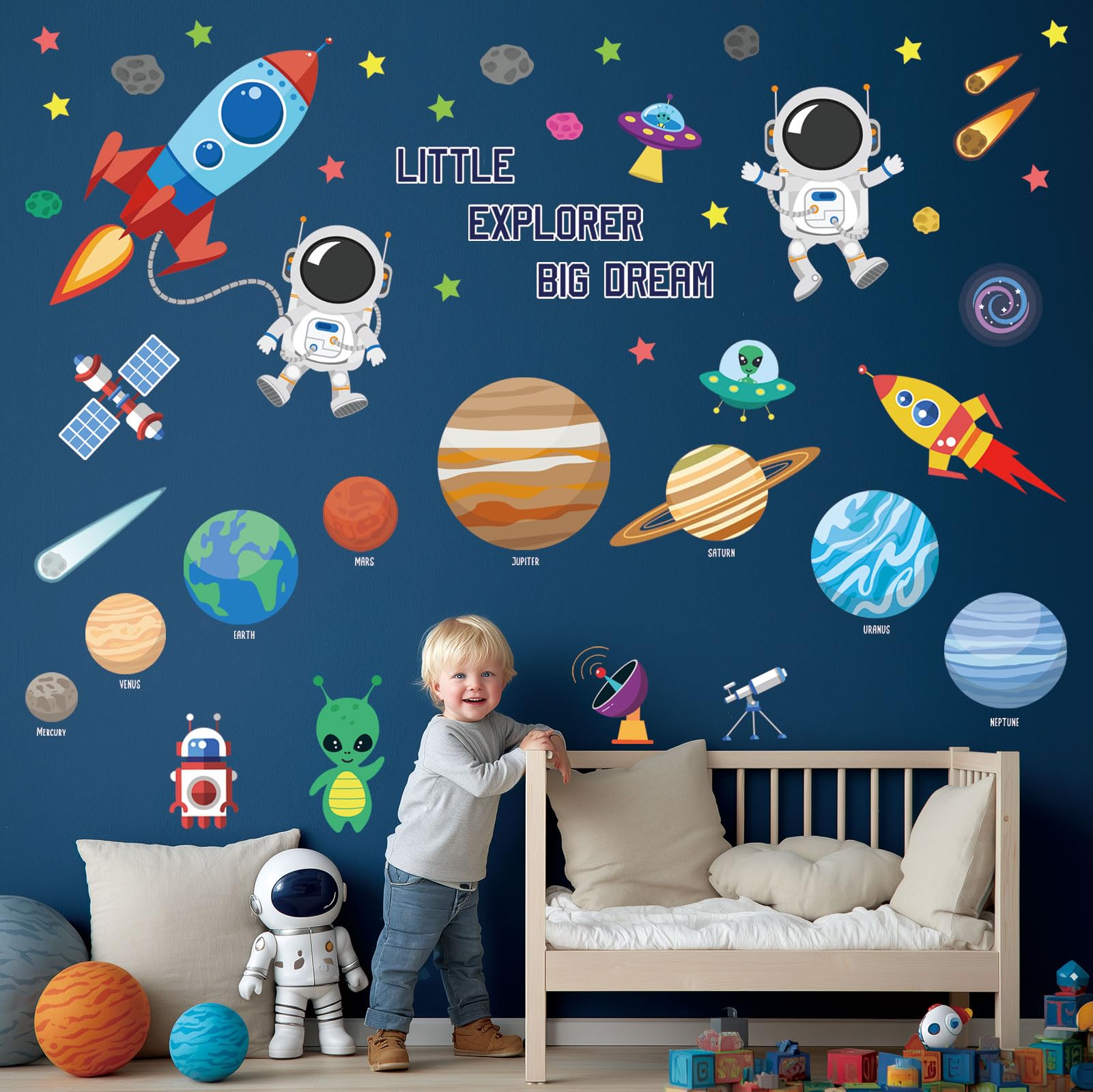 DECOWALL Outer Space Wall Sticker Decals Decals Peel and Stick Removable for Nursery Bedroom Living Room Art murals Decorations (DS9-8058) — image 1