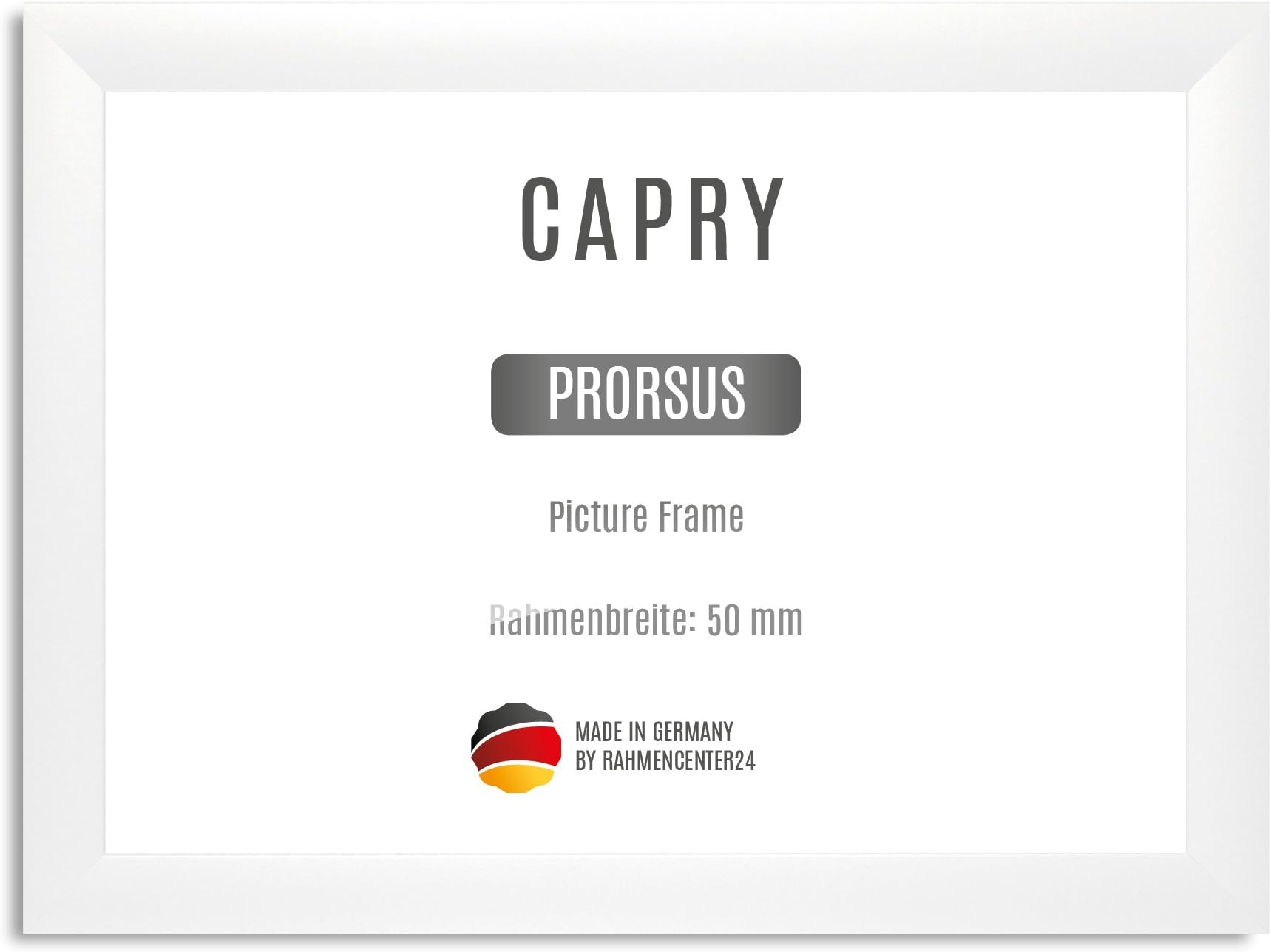 CAPRY PRORSUS 50 mm made to measure picture frame for 65 x 85 cm images, colour: white matt, handmade MDF frame with break resistant anti-reflex artificial glass pane and sturdy MDF backing, frame width: 50 mm, outer dimensions: 73,6 cm x 93,6 cm