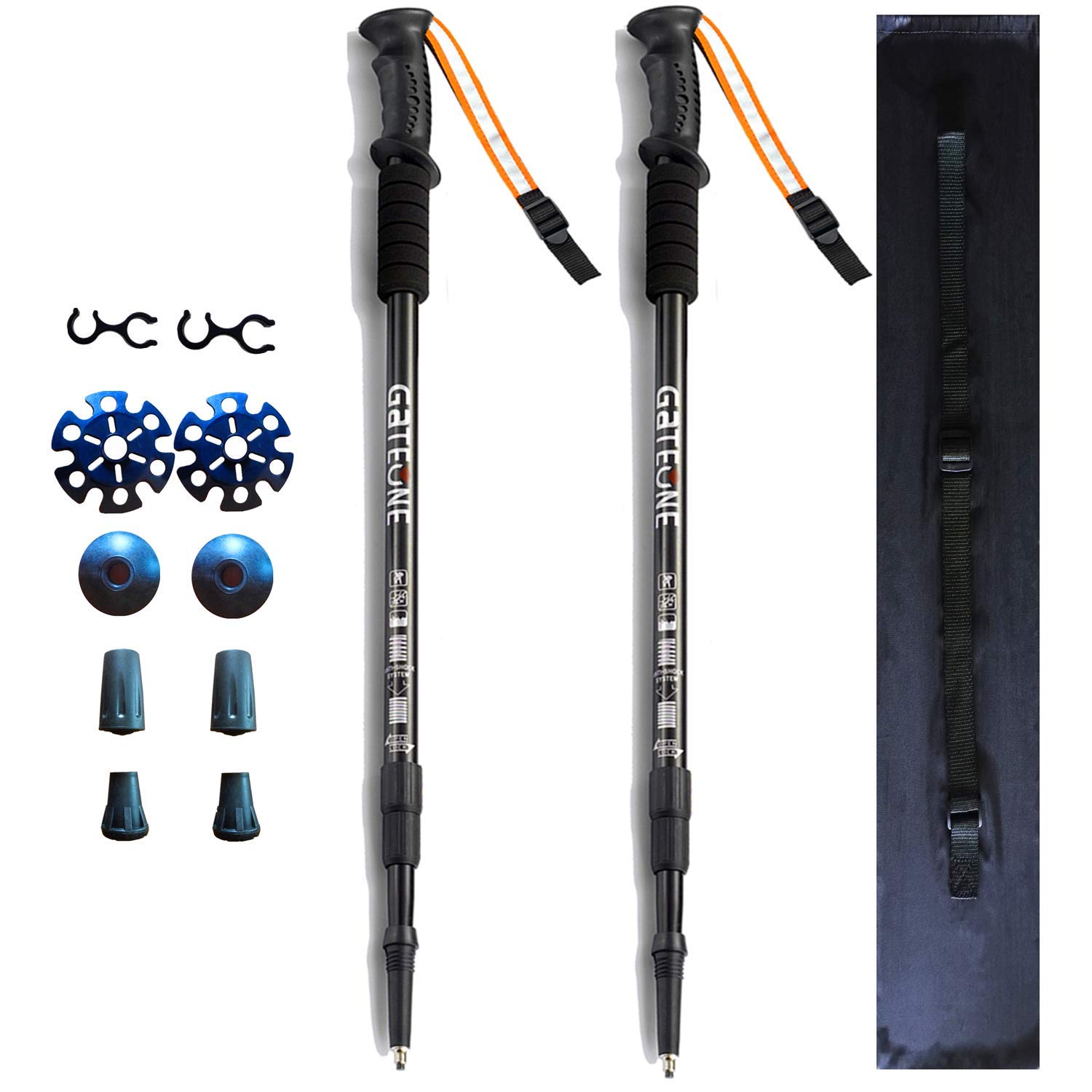 GOTOONE Walking Sticks Hiking Trekking Poles Telescoping Collapsible Folding Lightweight Ultra Strong Anti Shock for Women Men with Reflective Wrist Straps Black 2 Pack