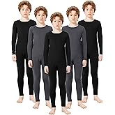Silkfly 5 Set Thermal Underwear for Boys, Fleece Lined Long Underwear Kids Base Layer Top Bottom Winter Set