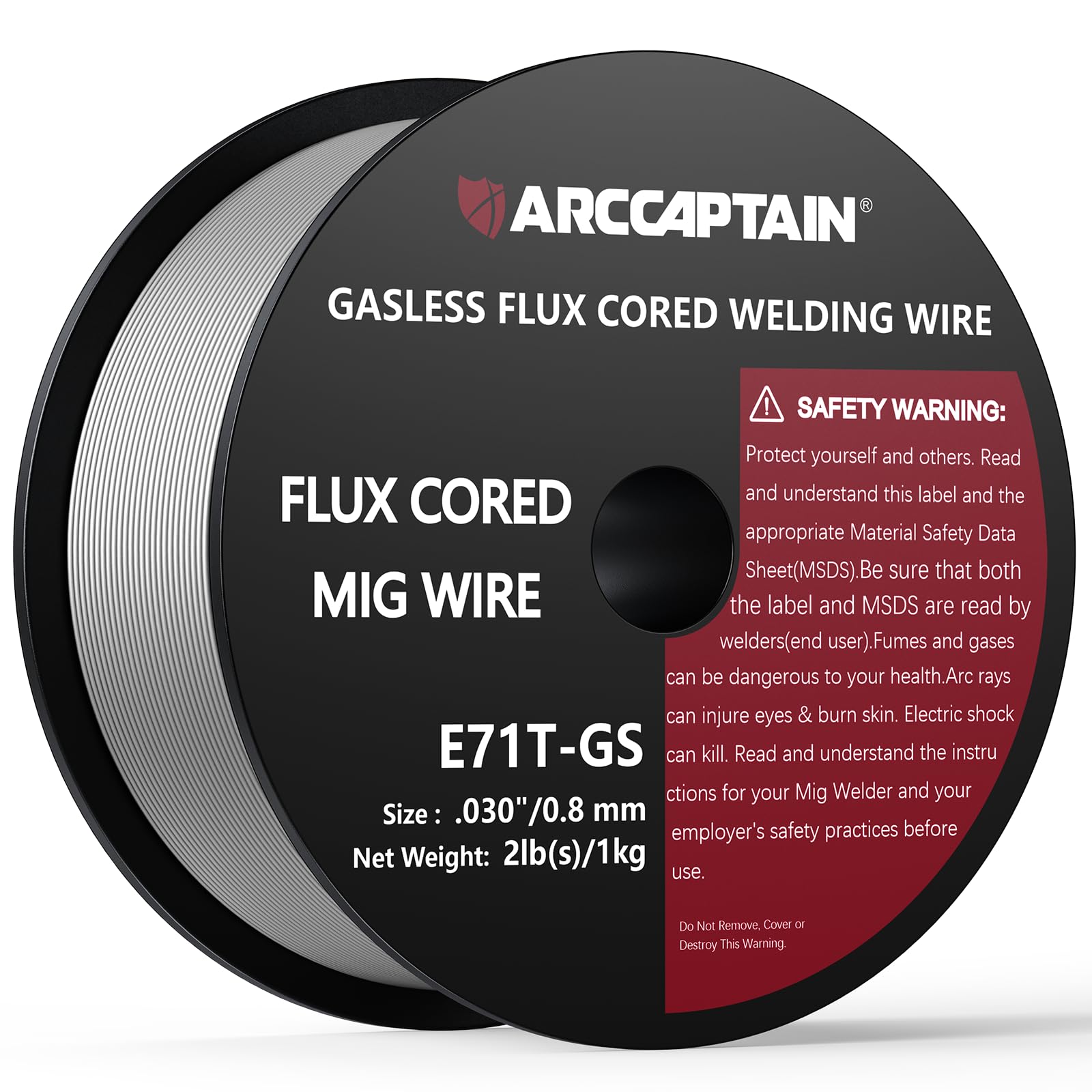 Flux Core Welding Wire, ARCCAPTAIN E71T-GS .030" 2-Pound Spool Gasless Carbon Steel Mig Welding Wire