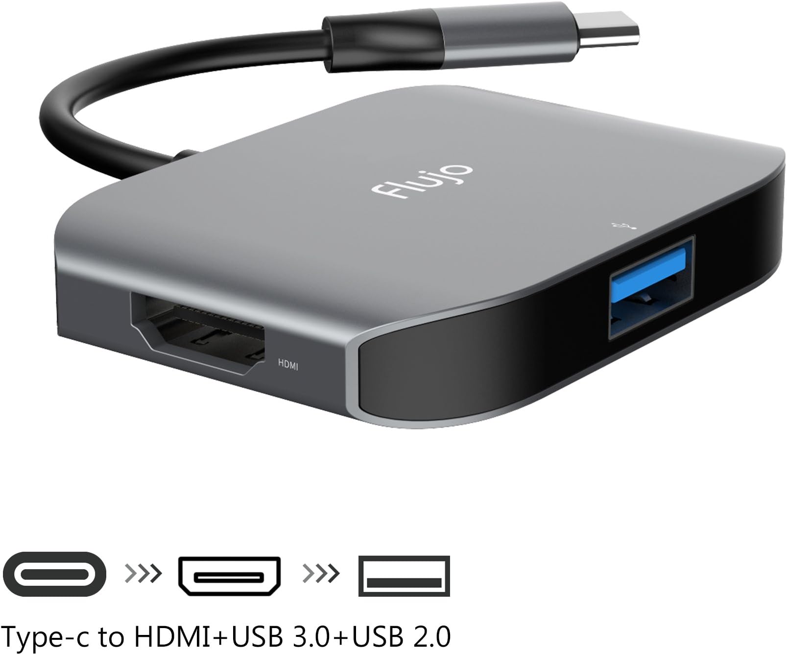 USB C to HDMI 4K UHD Video Converter+1 USB 3.0+1 USB 2.0 Aluminum Multi-Function Adapter Cable for MacBook Pro 2015/16/17,New MacBook,Google ChromeBook and other Type C Products.