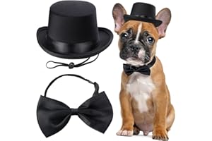 Yewong 2 Pieces Pet Formal Accessories Set - Top Hat with Pet Formal Necktie/Bowtie Birthday Party Gradation Halloween Costumes Accessories for Dog Cat (Black-A)