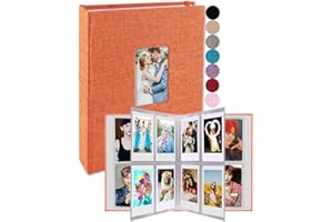 GPIRAL Mini Photo Album 208 Vertical Photos - Linen 2x3 Photo Album Compatible with K-pop Photocards, Fujifilm Instax Mini Film 7s 8 9 11, Polaroid Snap, Zip Printer, Orange