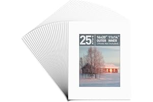 Golden State Art, Acid-Free White Pre-Cut Picture Mats for Photos with White Core Bevel Cut Frame Mattes (16x20 for 11x14, Pa