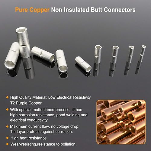 200 PCS 26-20 Gauge Non-Insulated Butt Connectors Kit 26-20 AWG Uninsulated W - View #9