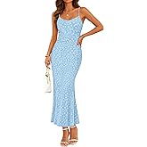 ZESICA Women's Summer Floral Spaghtti Straps Midi Dress 2026 Bodycon Sleeveless Square Neck Casual Beach Long Dresses