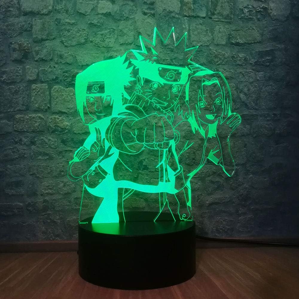 Hot Japanese Amine Naruto LED Multicolor Night Light Comic Figure USB Touch Sensor Lamp 3D Visual Illusion Table Desk Bedside Lampara Creative Teen Birthday Xmas --Uzumaki Naruto&Haruno Sakura