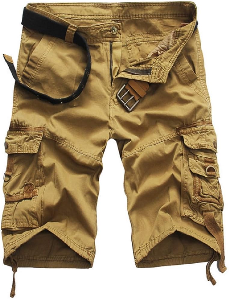 CalskyMens Casual Slim Fit Cotton Solid Multi-Pocket Cargo Camouflage Shorts