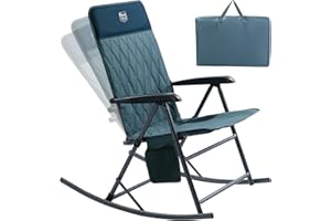 Timber Ridge 3-Level Adjustable Rocking Camping Chair, Padded High Back Outdoor Rocking Chair with Side Pocket, Portable Folding Rocker for Adults, Supports 300 LBS for Lawn, Patio, Porch