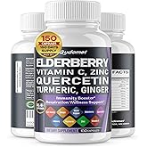 GUDOMET Elderberry Quercetin Bilberry Turmeric Tart Cherry Ginger Vitamin C Vitamin D3 Zinc Black Pepper -150 Capsules