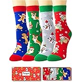 HAPPYPOP Christmas Socks for Kids - Unisex Xmas Sock Gift Ideas for Teen Girls Boys 4 Pack