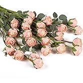 DuHouse 24pcs Artificial Vintage Roses Silk Rose with Stem Fake Rose Bouquets for Arrangement Wedding Centerpiece Party Home Decoration(Gradient Light Pink)