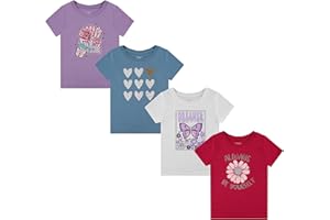 BTween Girls 4 Piece Tops Fashionable Short Sleeve T-Shirt Casual Daily Shirt for Kids Assorted Colors