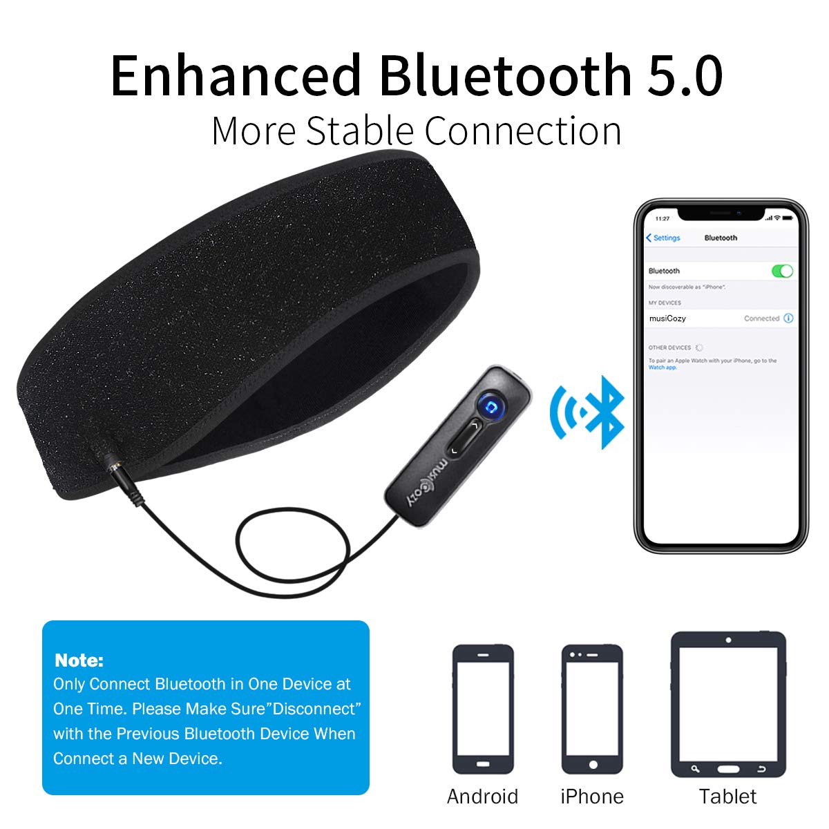 Sleep Headphones Bluetooth,Upgraded Bluetooth Sports Headband Headphones Wireless Sports Music Running Headset Washable Adjustable for Women Men (Black)