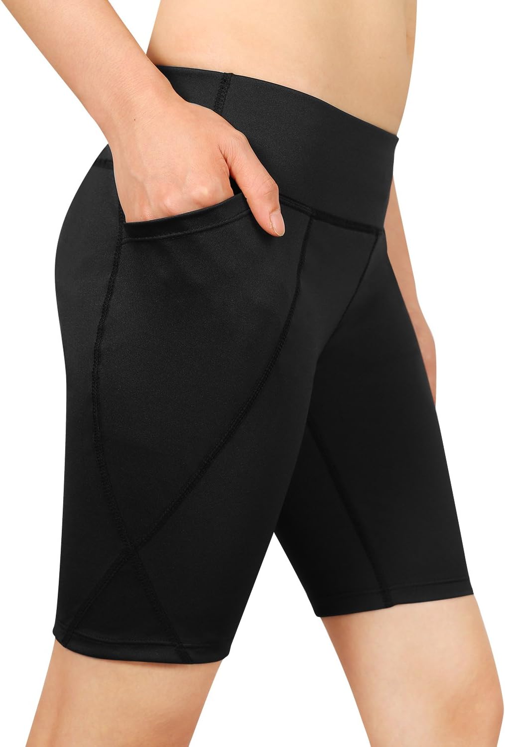 Cassiecy Women High Waist Tummy Control Workout Yoga Shorts Side Pockets Sport Shorts